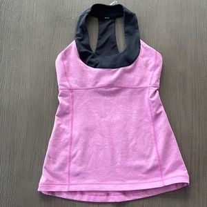 Lululemon racerback tank with built in bra - pink & black, size 4